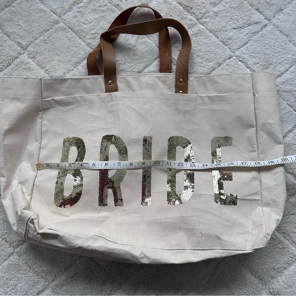 Mudpie | Cream and Gold Sequin Bride Tote Bag | One Size - Picture 8 of 10